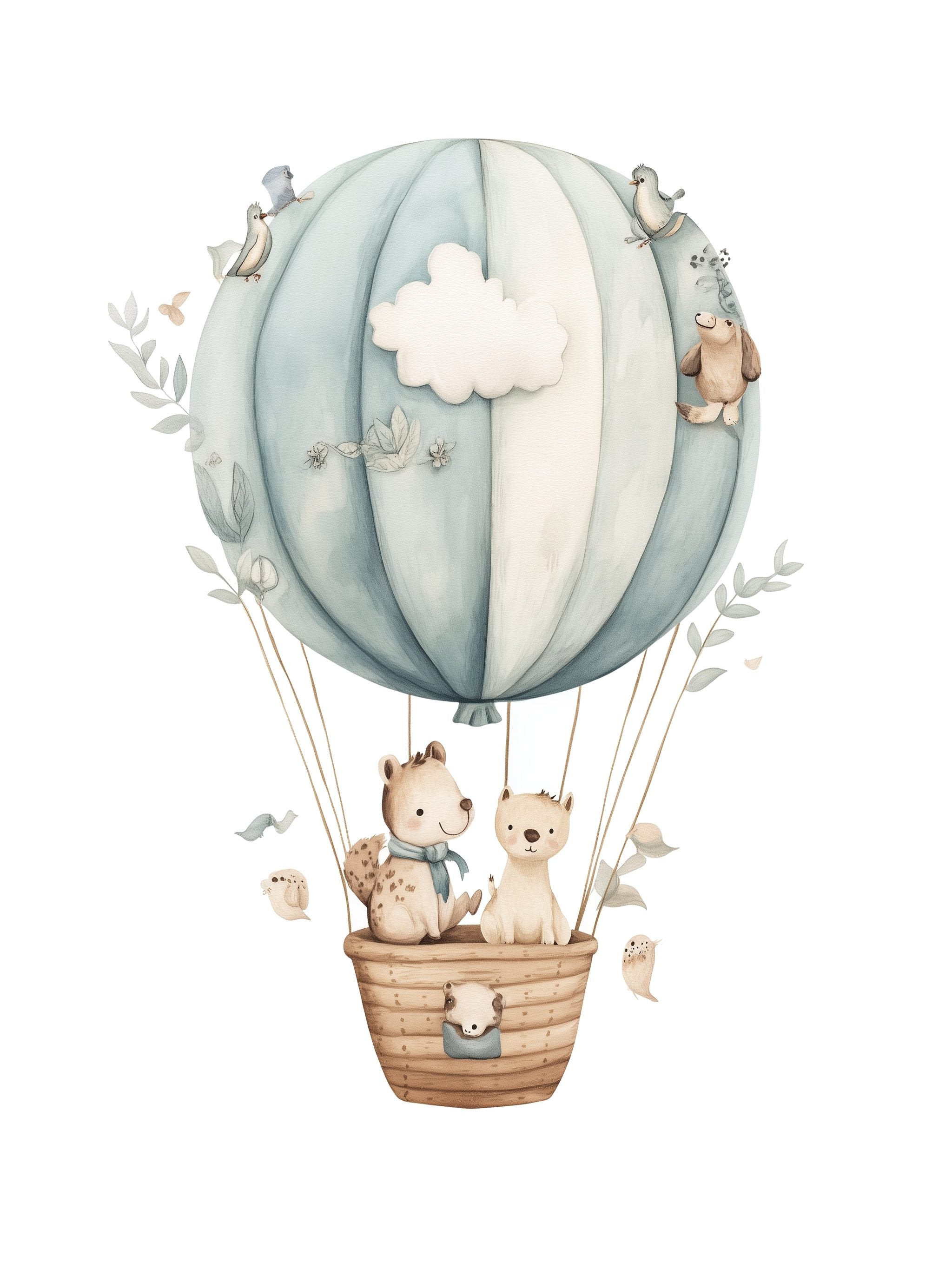 Blue Hot Air Balloon Animal Poster