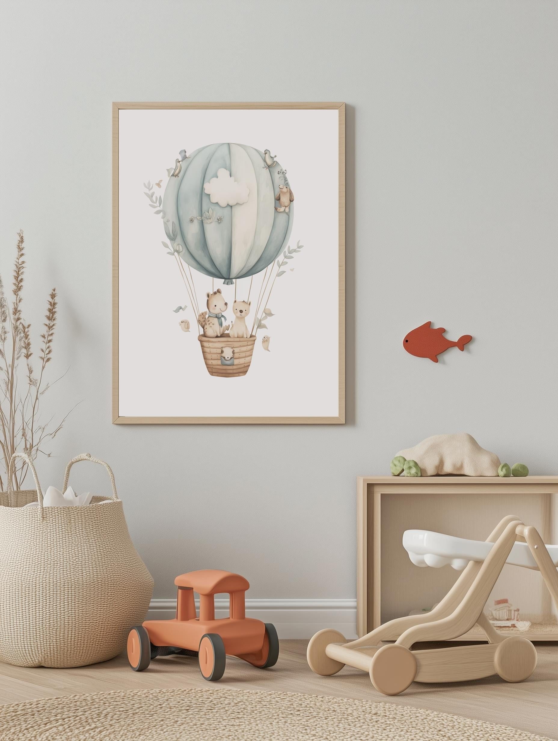 Blue Hot Air Balloon Animal Poster