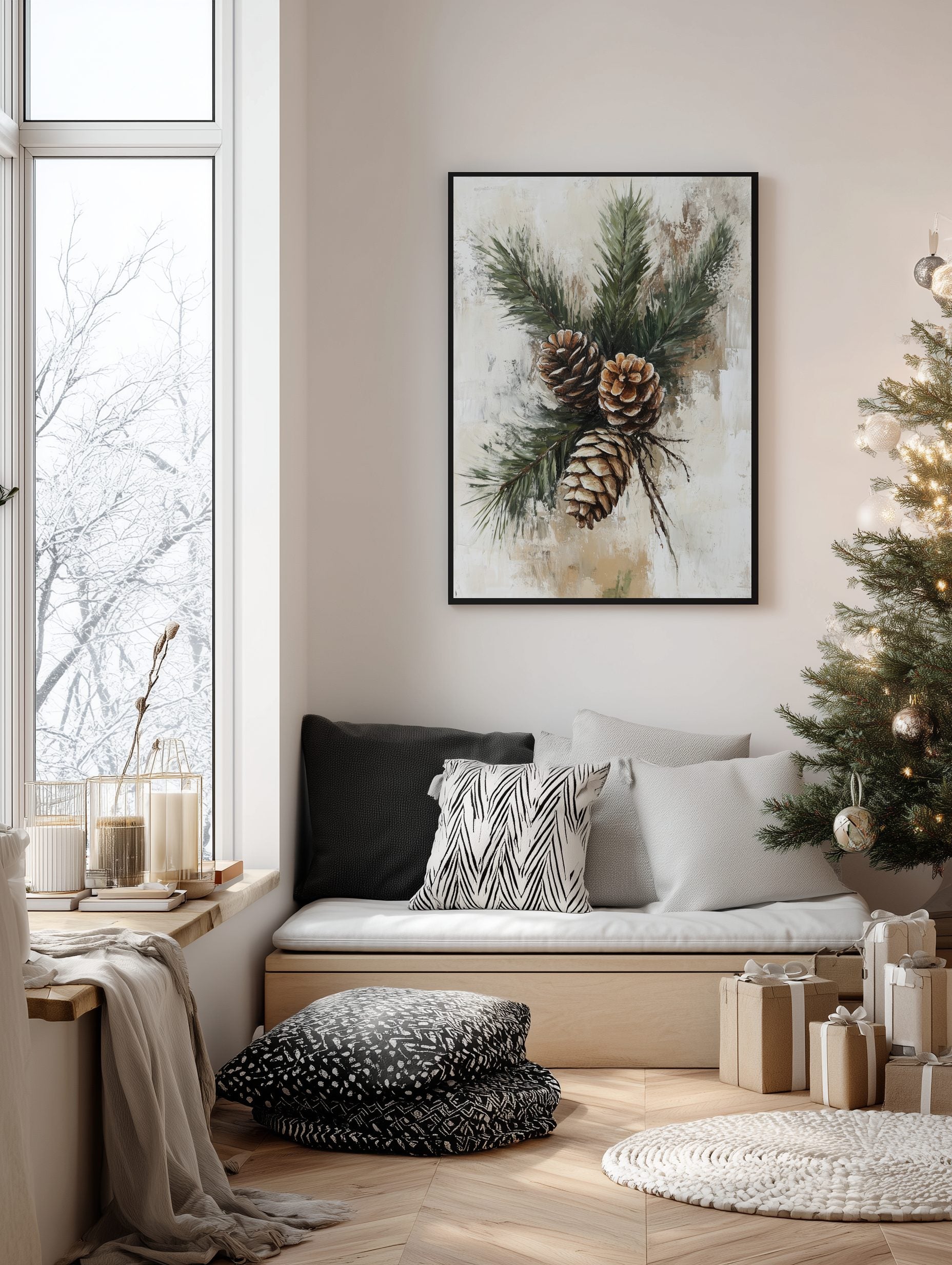 Pinecone Branches Christmas Poster