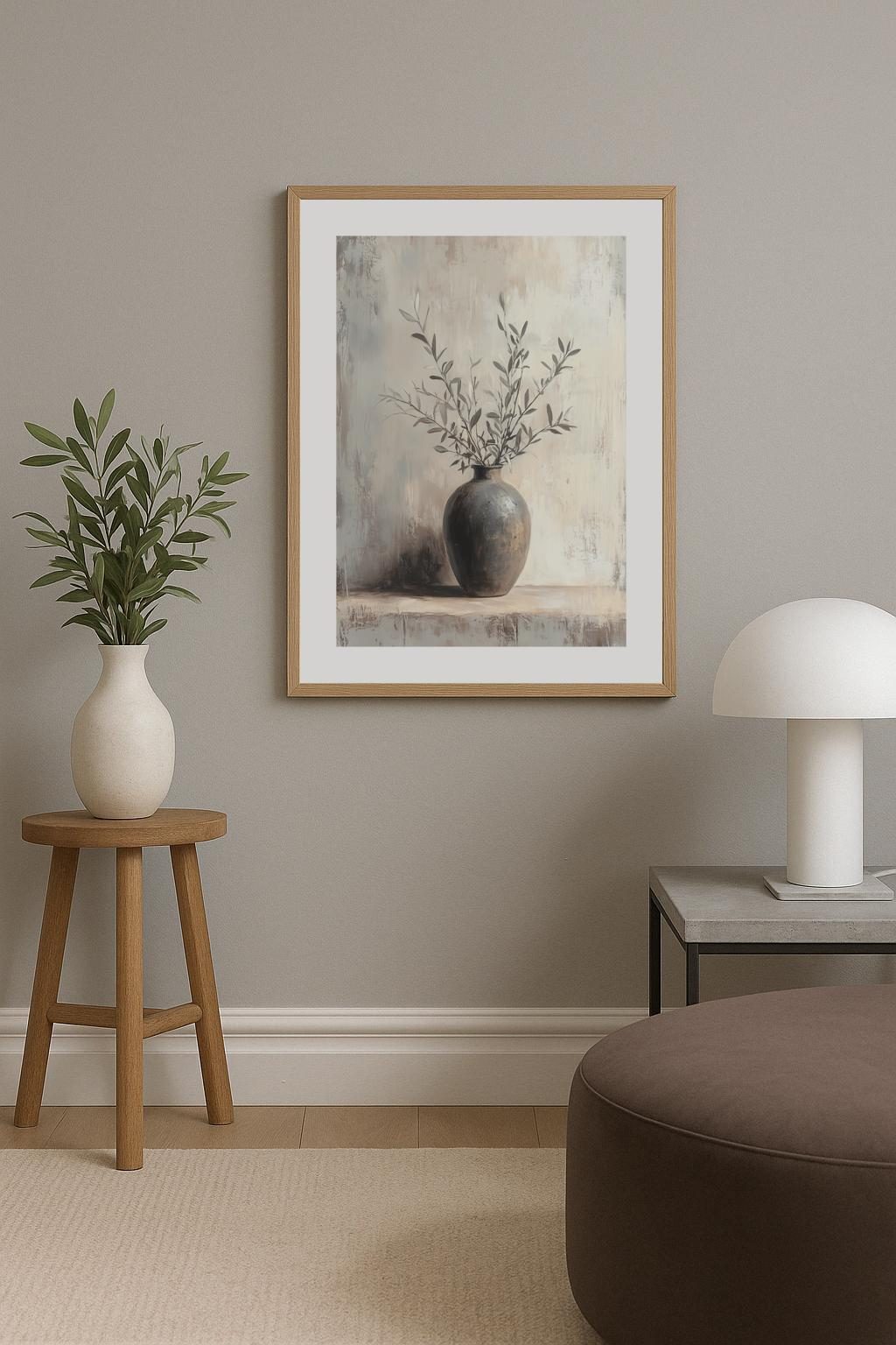 Japandi Vase with Olive Branches Poster