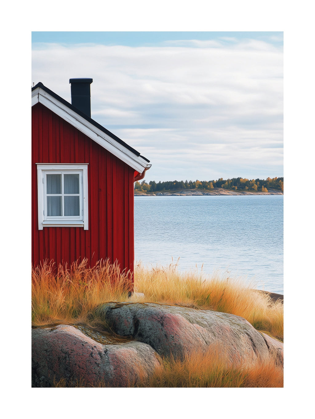 Red Coastal Cabin Poster
