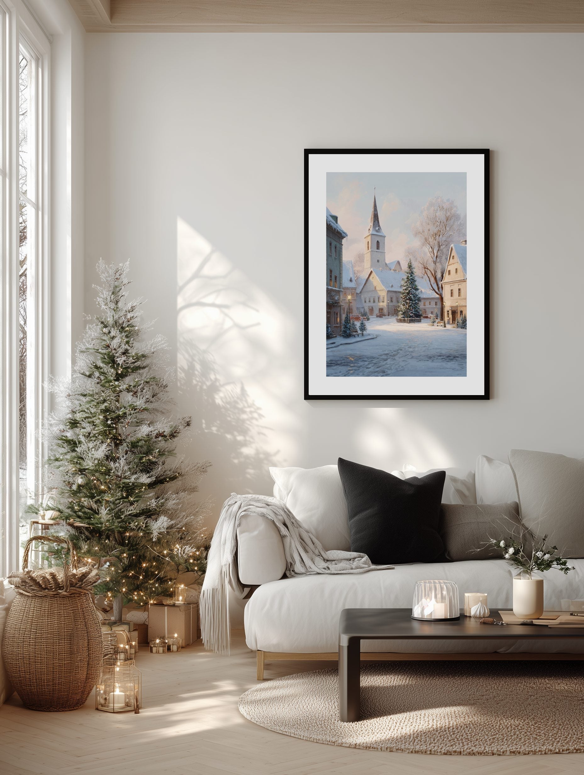 Snowy Village Church Poster