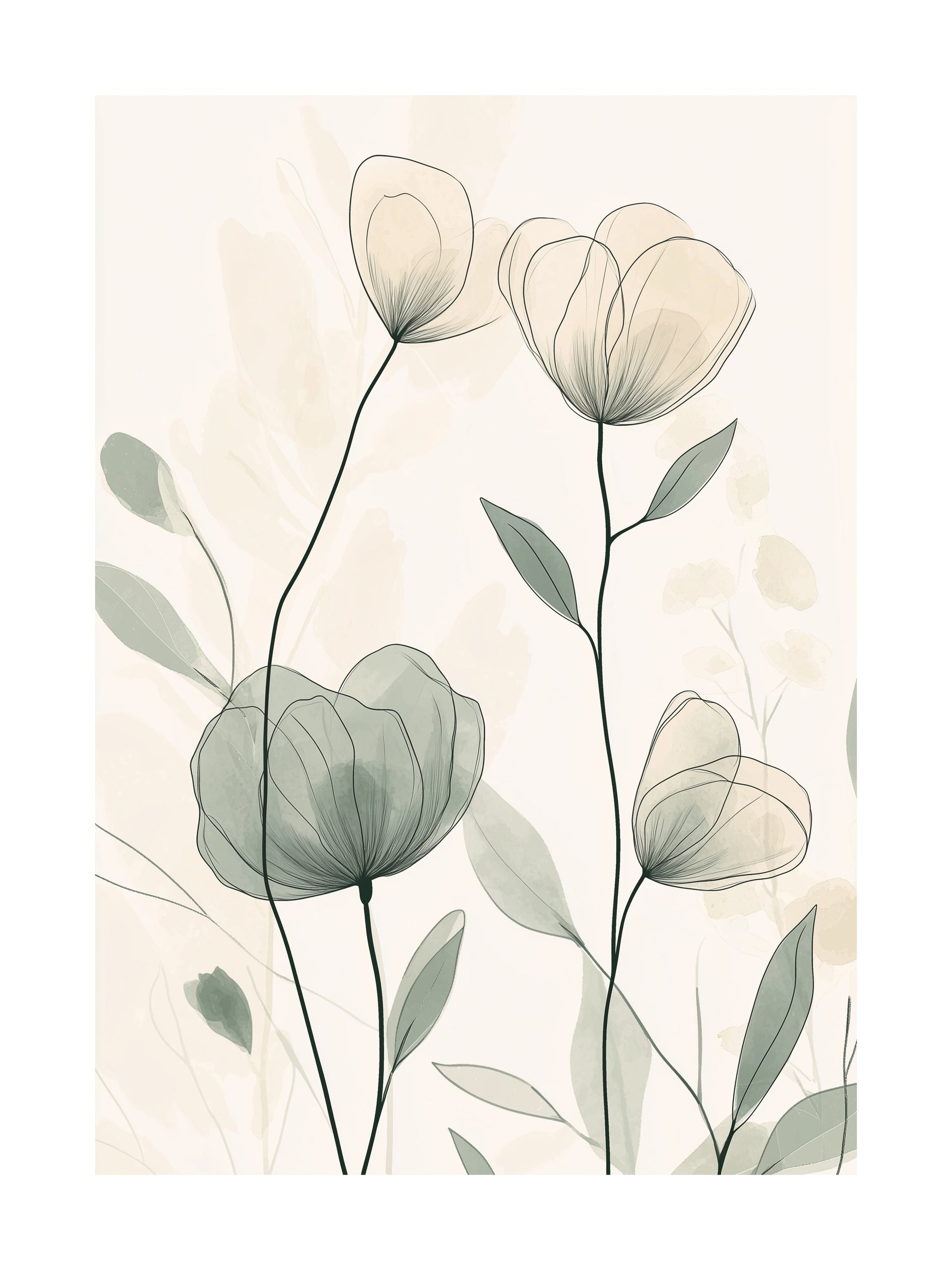 Delicate Line Art Wildflowers Poster