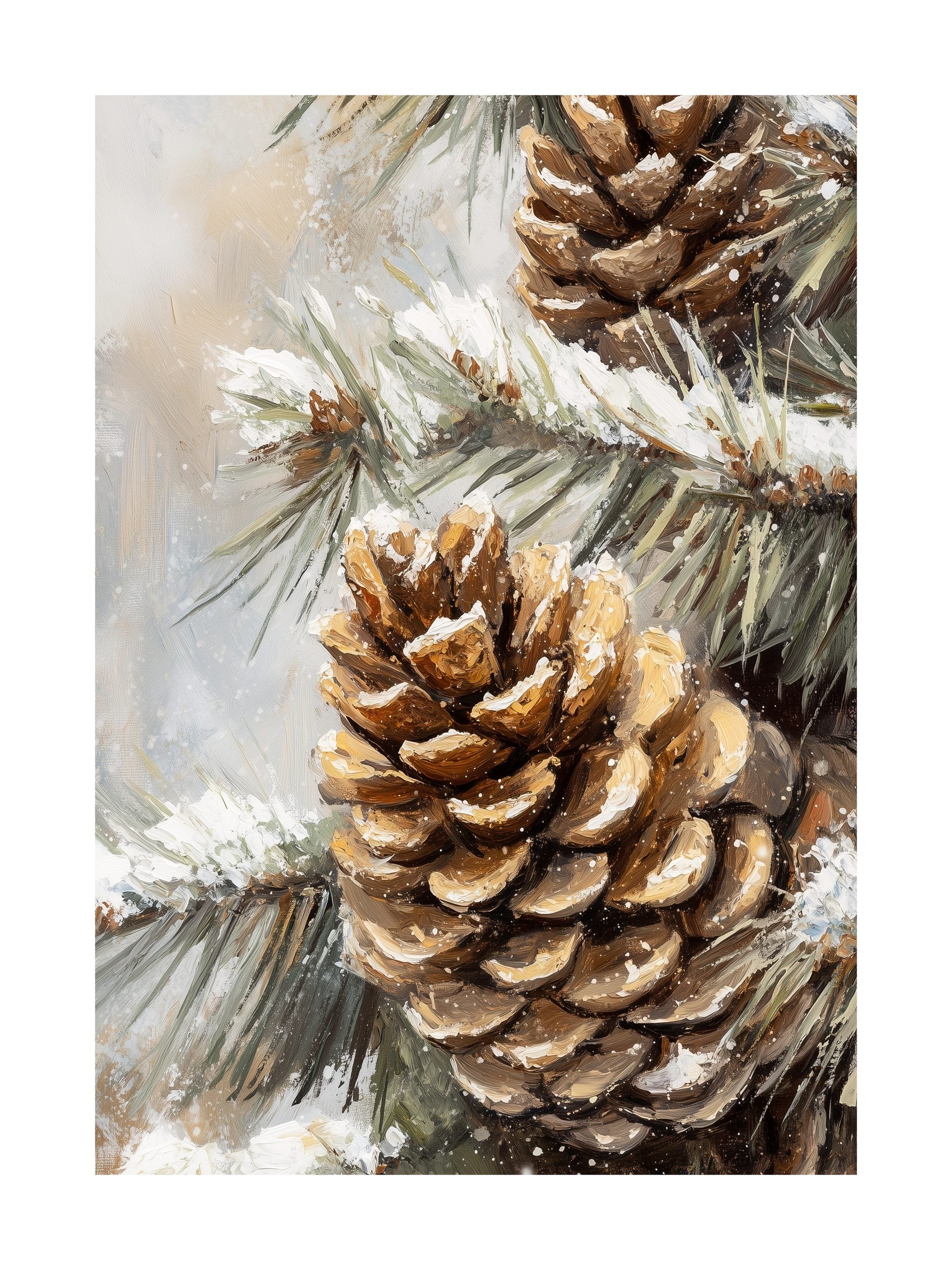 Snowy Pine Cones Poster