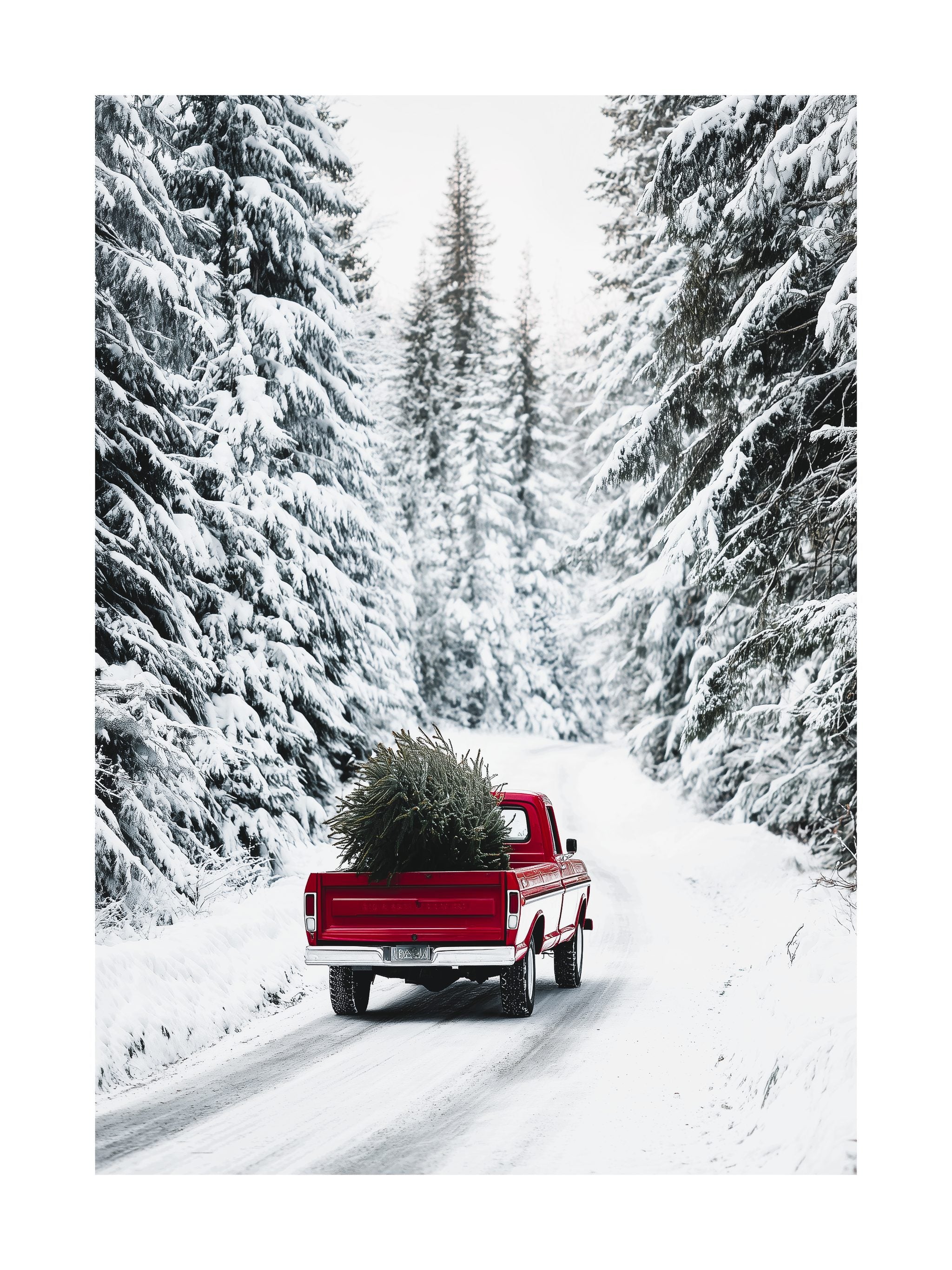 Red Truck with Christmas Tree Poster
