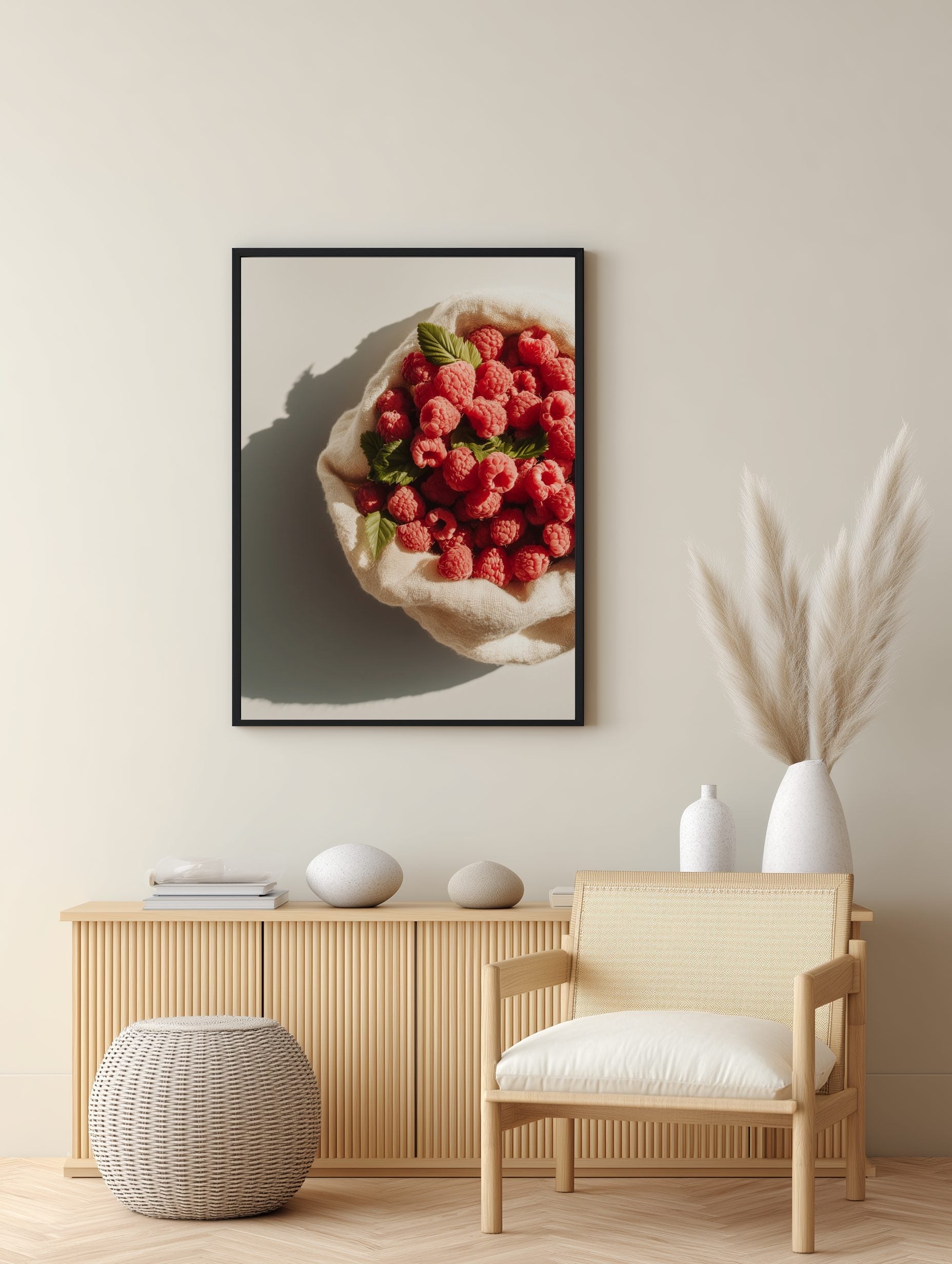 Raspberries in Linen Bowl Poster