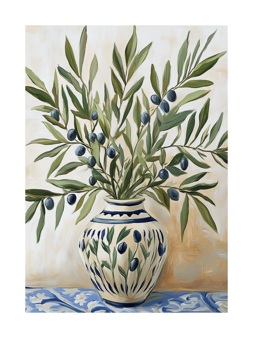 Olive Branches in Ceramic Vase Poster