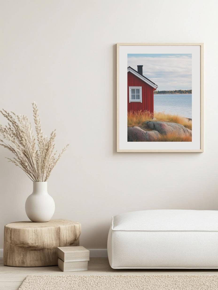 Red Coastal Cabin Poster