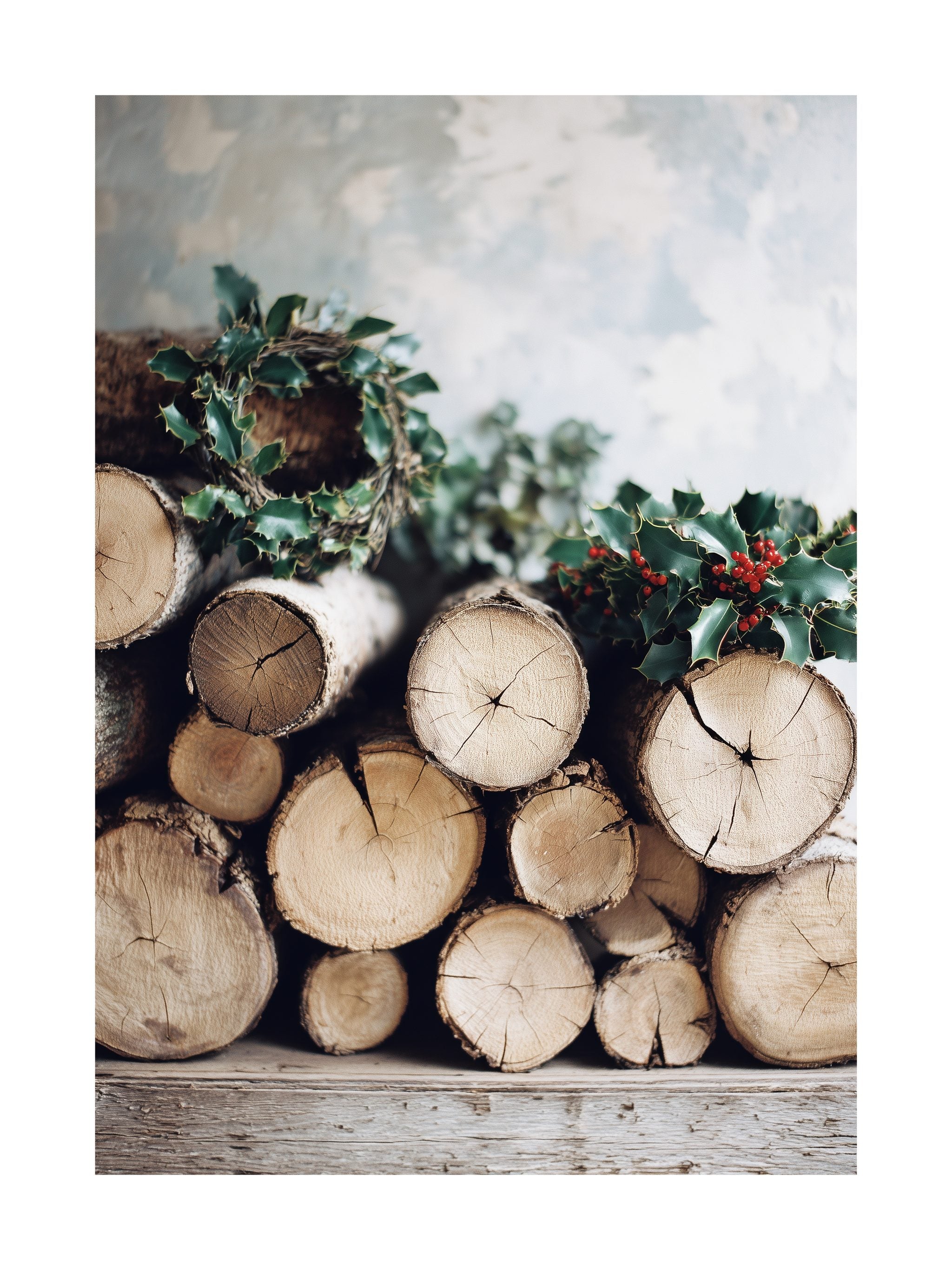 Winter Firewood and Holly Poster