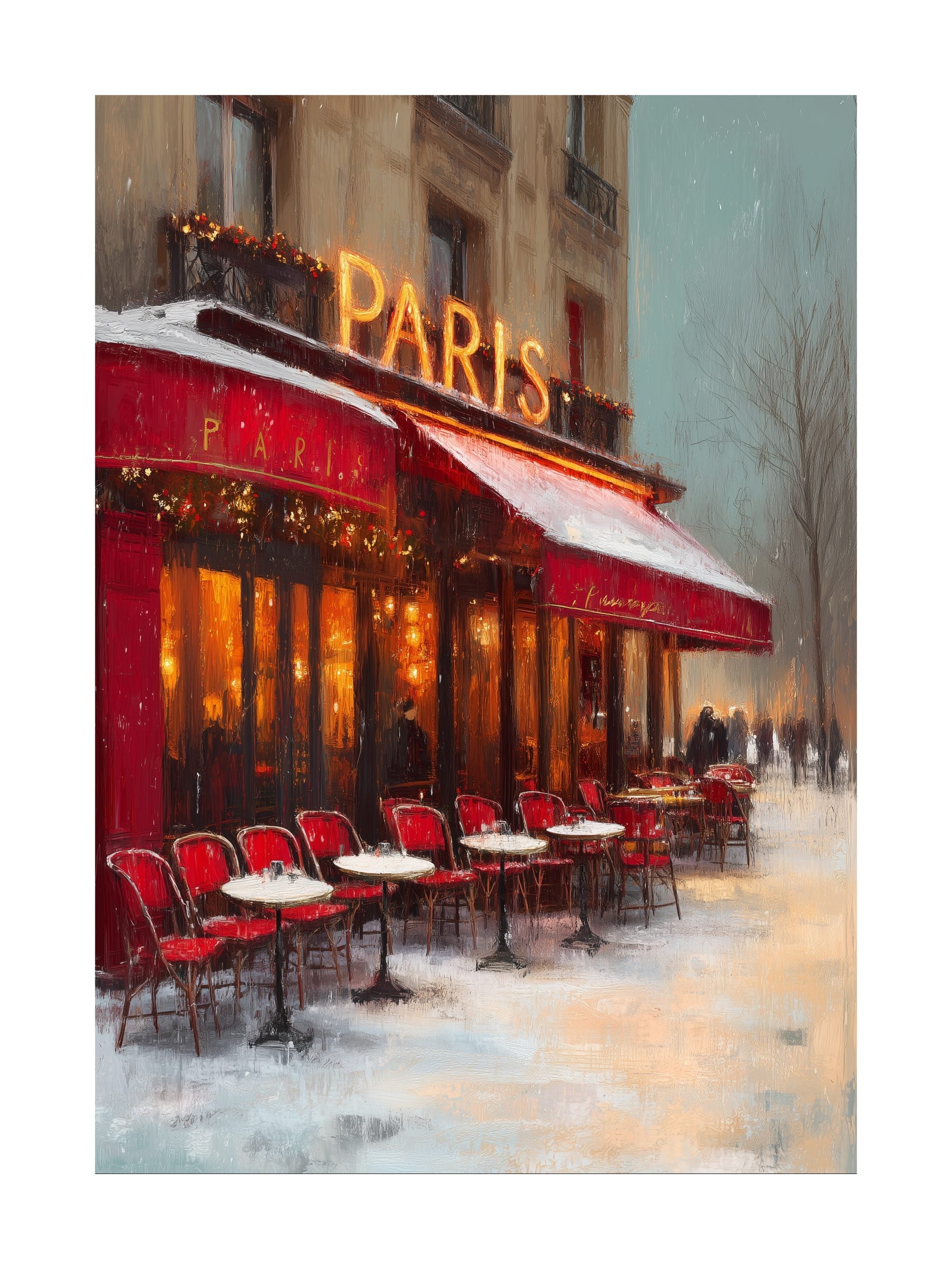 Paris Café at Christmas Poster
