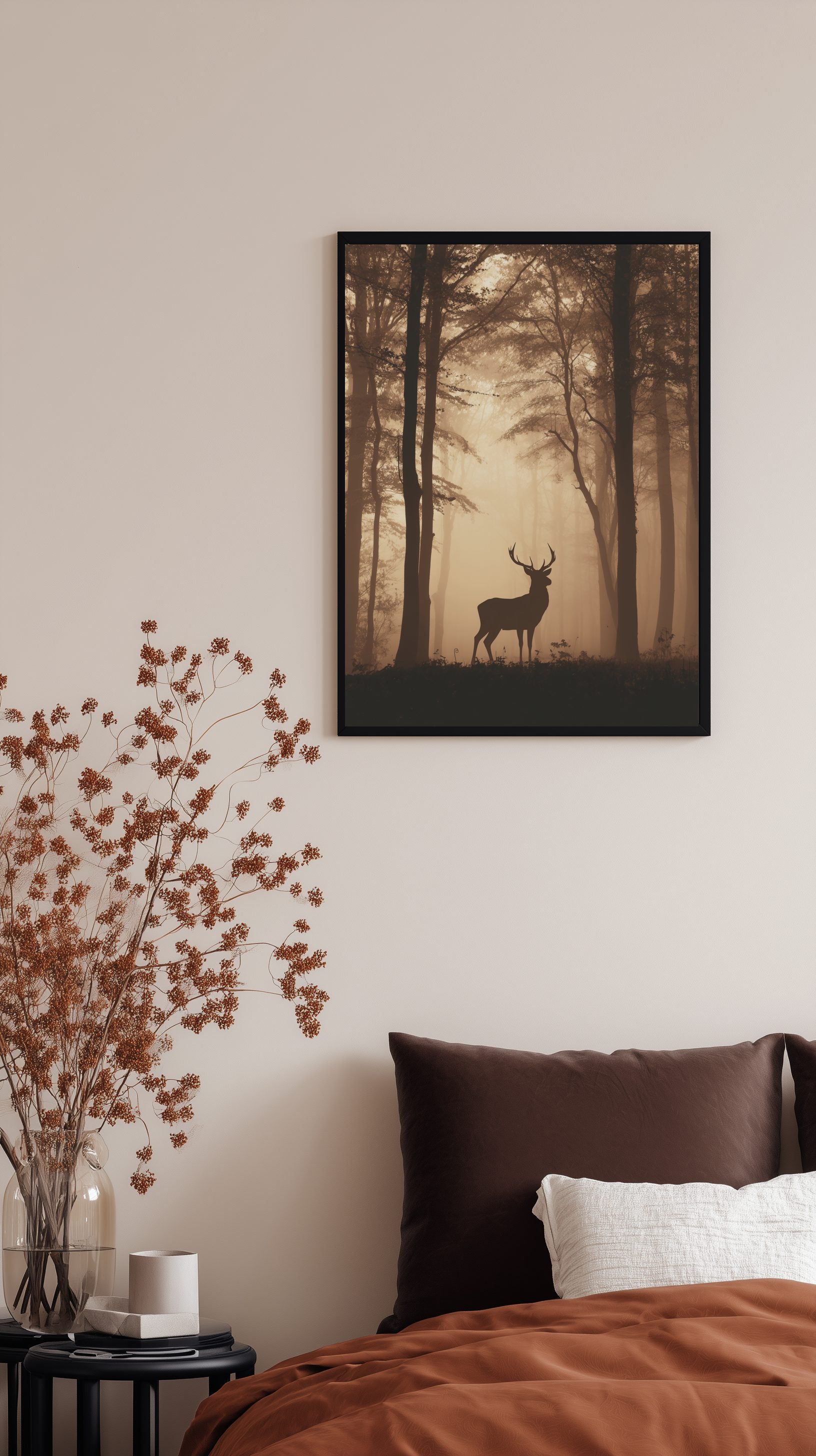 Deer in Autumn Fog Poster