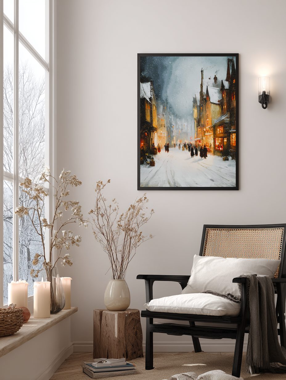 Snowy Village Street Poster