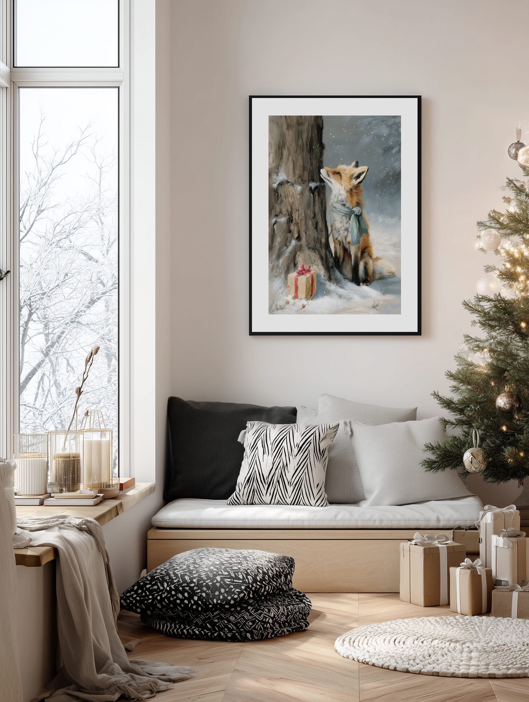 Winter Fox with Gift Poster