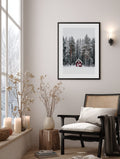 Red Cabin in Winter Forest Poster