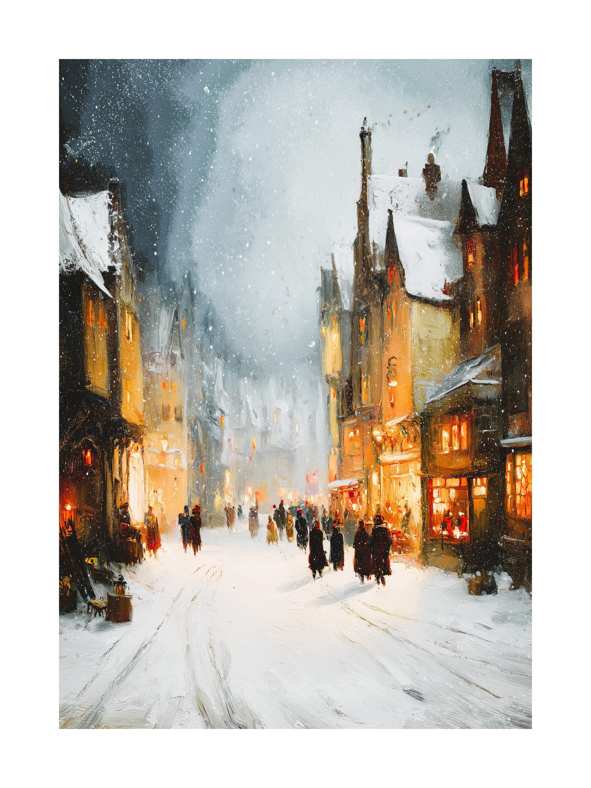 Snowy Village Street Poster