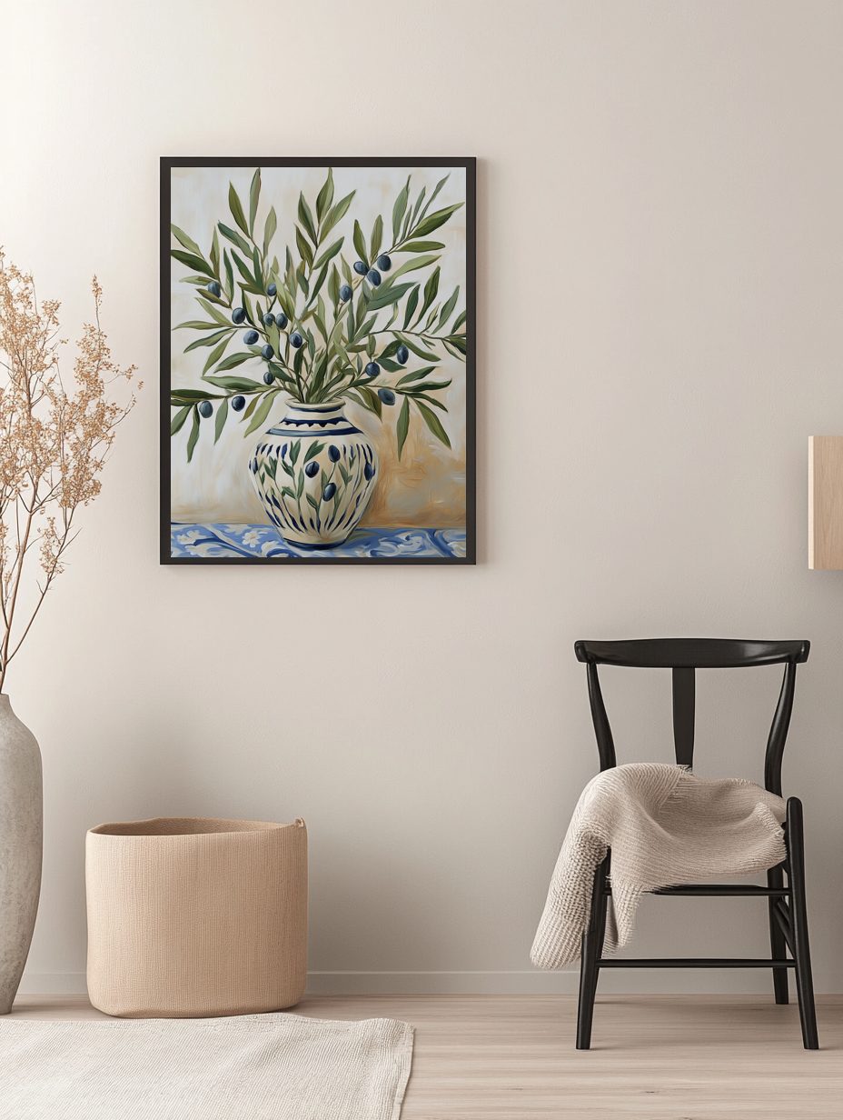 Olive Branches in Ceramic Vase Poster