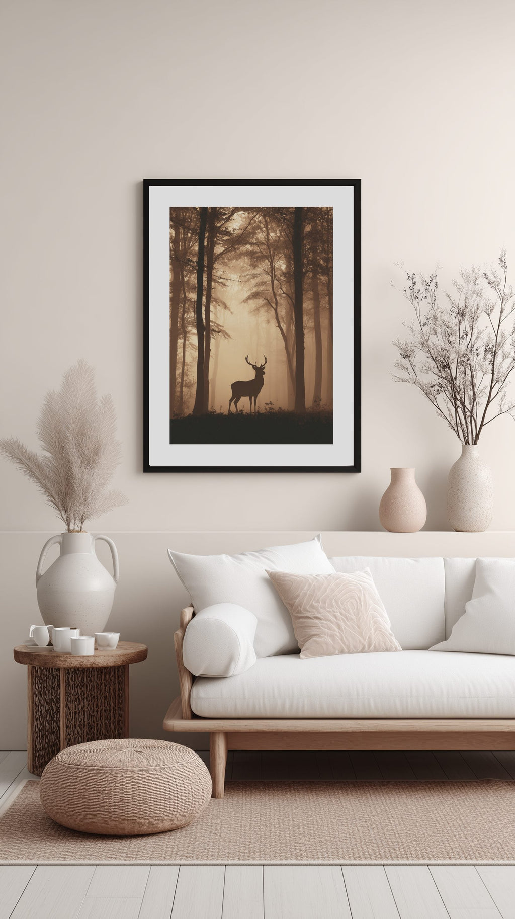 Deer in Autumn Fog Poster