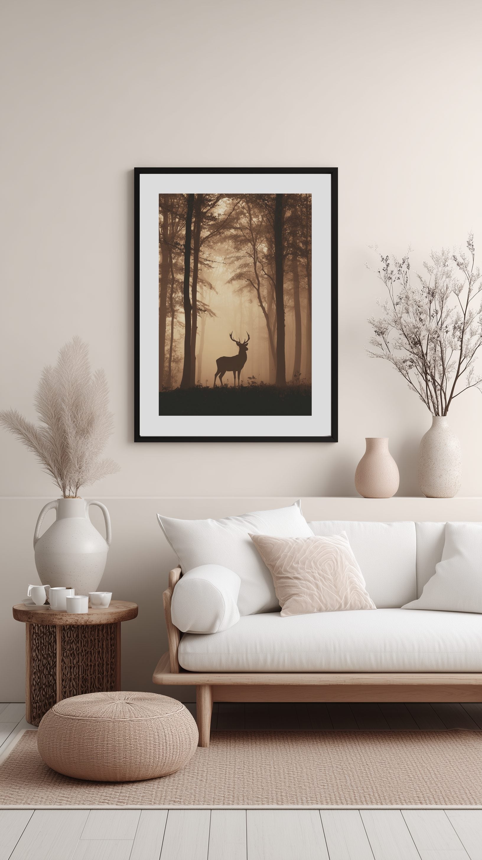 Deer in Autumn Fog Poster